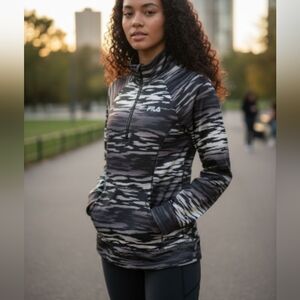 FILA Women's Black and Gray Top Medium